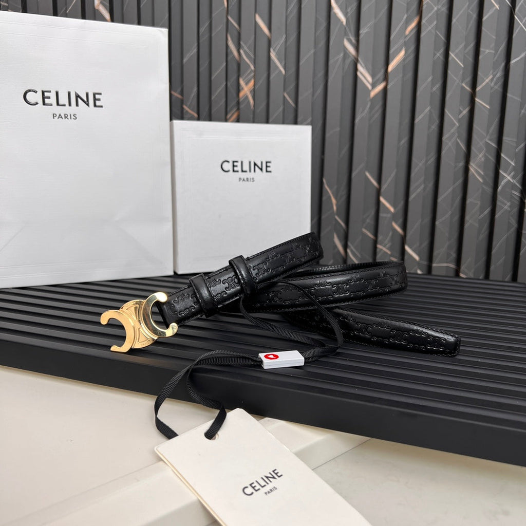 CL TRIOMPHE 25 MM BELT IN BLACK CALFSKIN GOLD HARDWARE