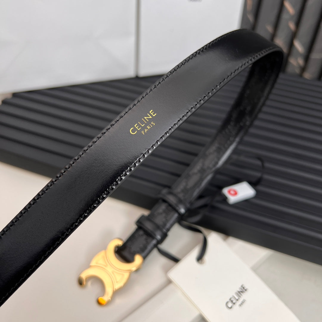 CL TRIOMPHE 25 MM BELT IN BLACK CALFSKIN GOLD HARDWARE