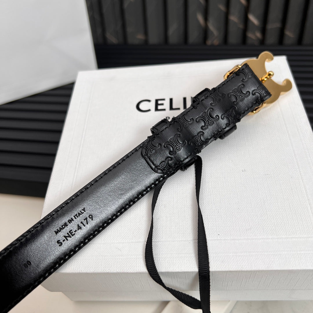 CL TRIOMPHE 25 MM BELT IN BLACK CALFSKIN GOLD HARDWARE