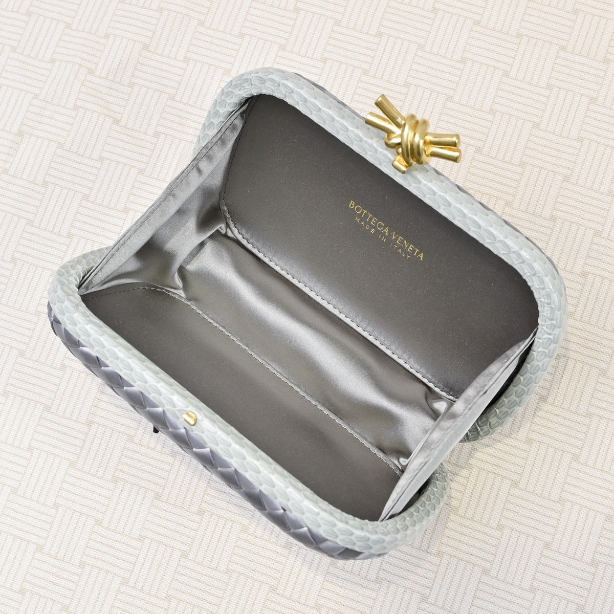 Bottega Veneta 2026 Knot Clutch 20cm Silver Gold Woven Leather