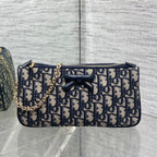 Dior 2026 Oblique Bow Chain Bag Blue Beige Canvas Leather 284289