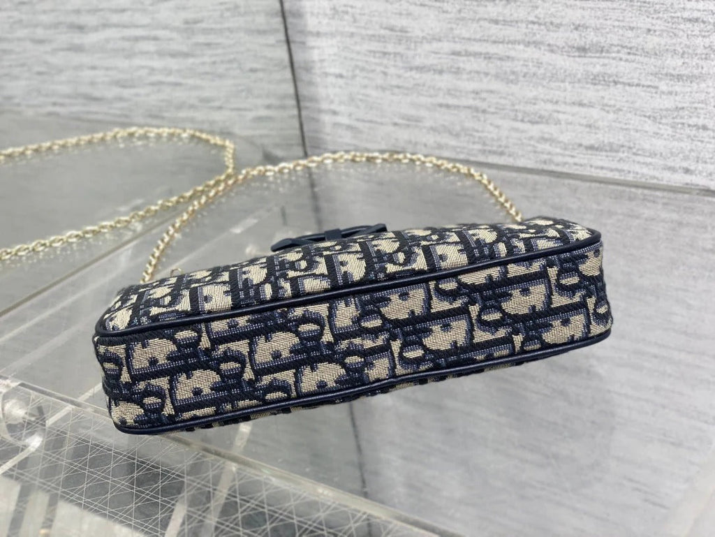 Dior 2026 Oblique Bow Chain Bag Blue Beige Canvas Leather 284289