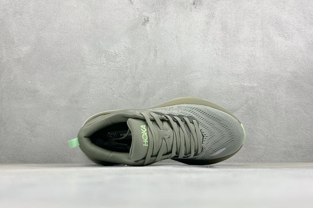 HOKA Bondi 8 Olive Green Lime Accent Running Shoes