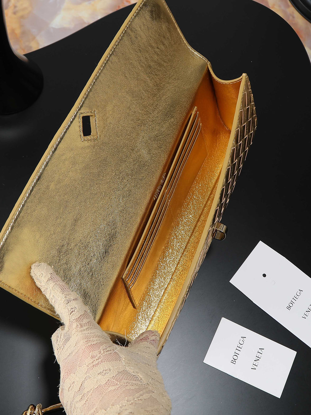 Andiamo Clutch 31cm Gold Intrecciato Leather