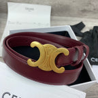 CL MEDIUM 25 MM TRIOMPHE BELT IN WINE RED LEATHER GOLD HARDWARE