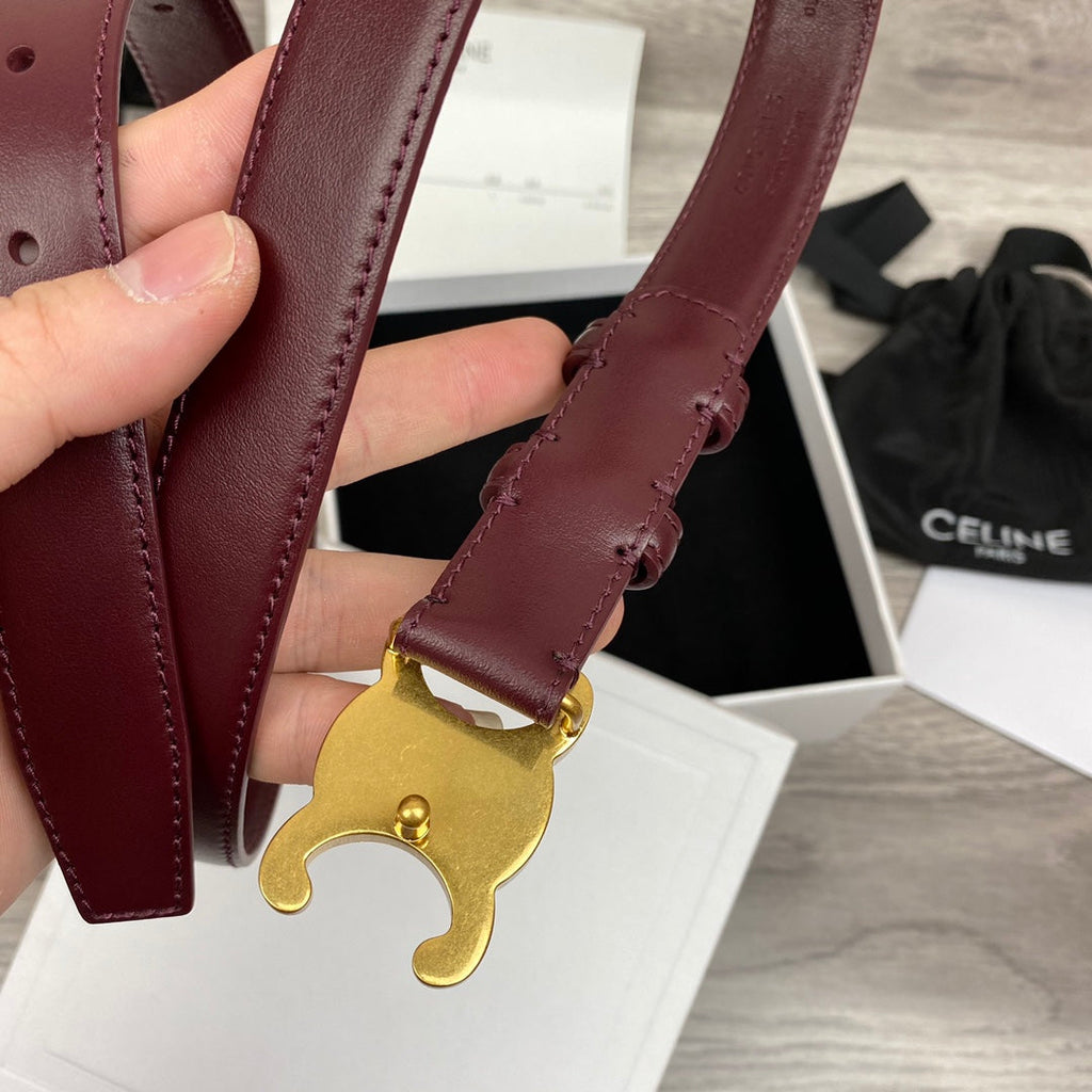 CL MEDIUM 25 MM TRIOMPHE BELT IN WINE RED LEATHER GOLD HARDWARE