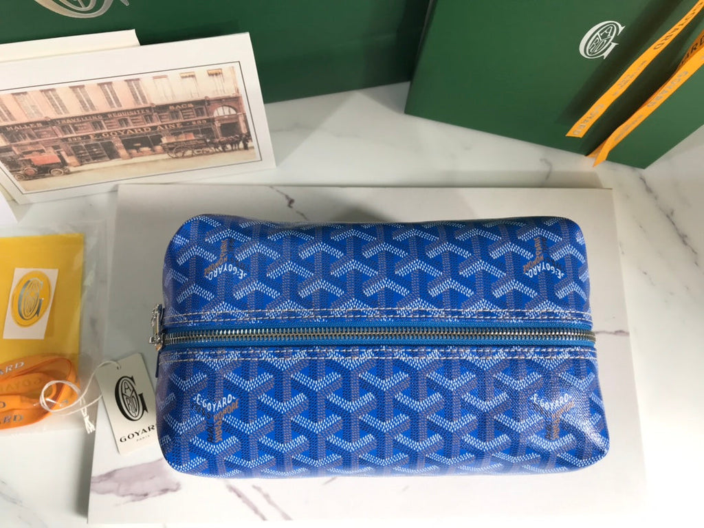 Goyard Bowling 25 Toiletry Bag Blue Canvas & Calfskin