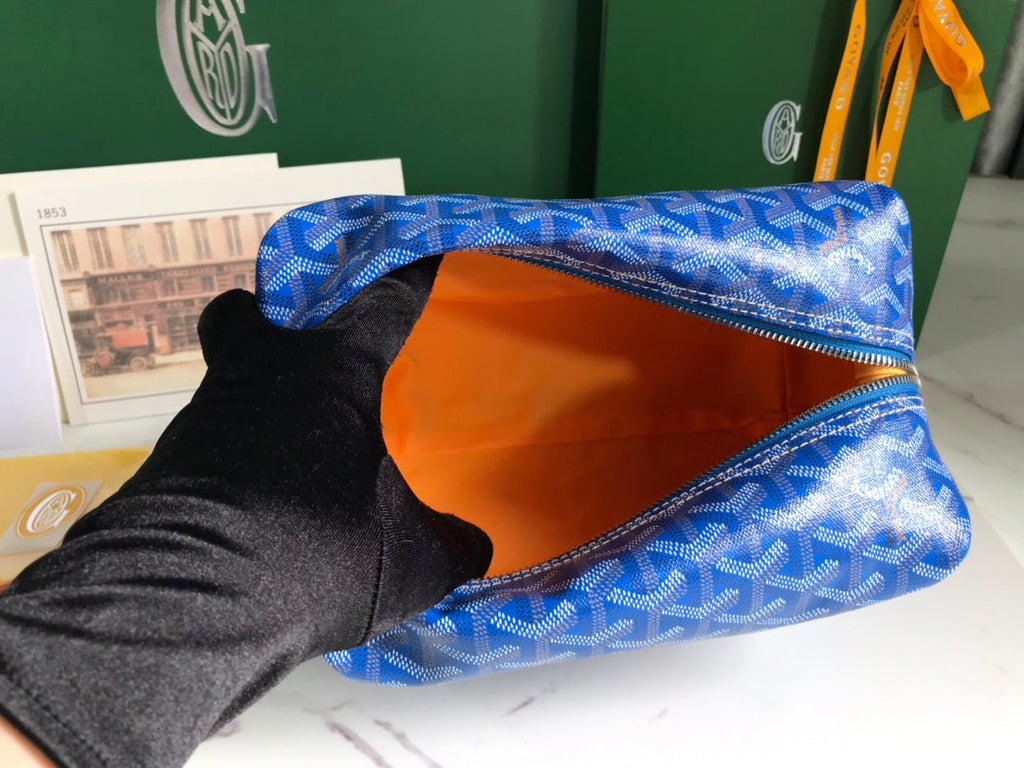 Goyard Bowling 25 Toiletry Bag Blue Canvas & Calfskin