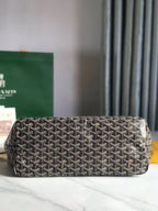 Goyard Saint Louis PM 34 Black Goyardine Canvas Tan Calfskin