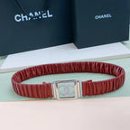 Chanel Rhinestones CC Square Buckle Belt Red Silver in Calfskin 205352
