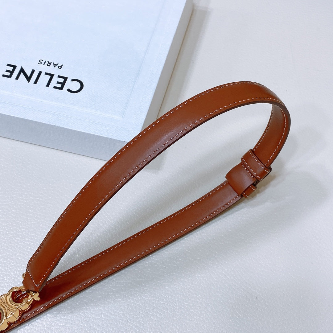 CL SMALL 18 MM GOURMETTE TRIOMPHE ADJUSTABLE BELT IN BRONZE BROWN LEATHER GOLD HARDWARE