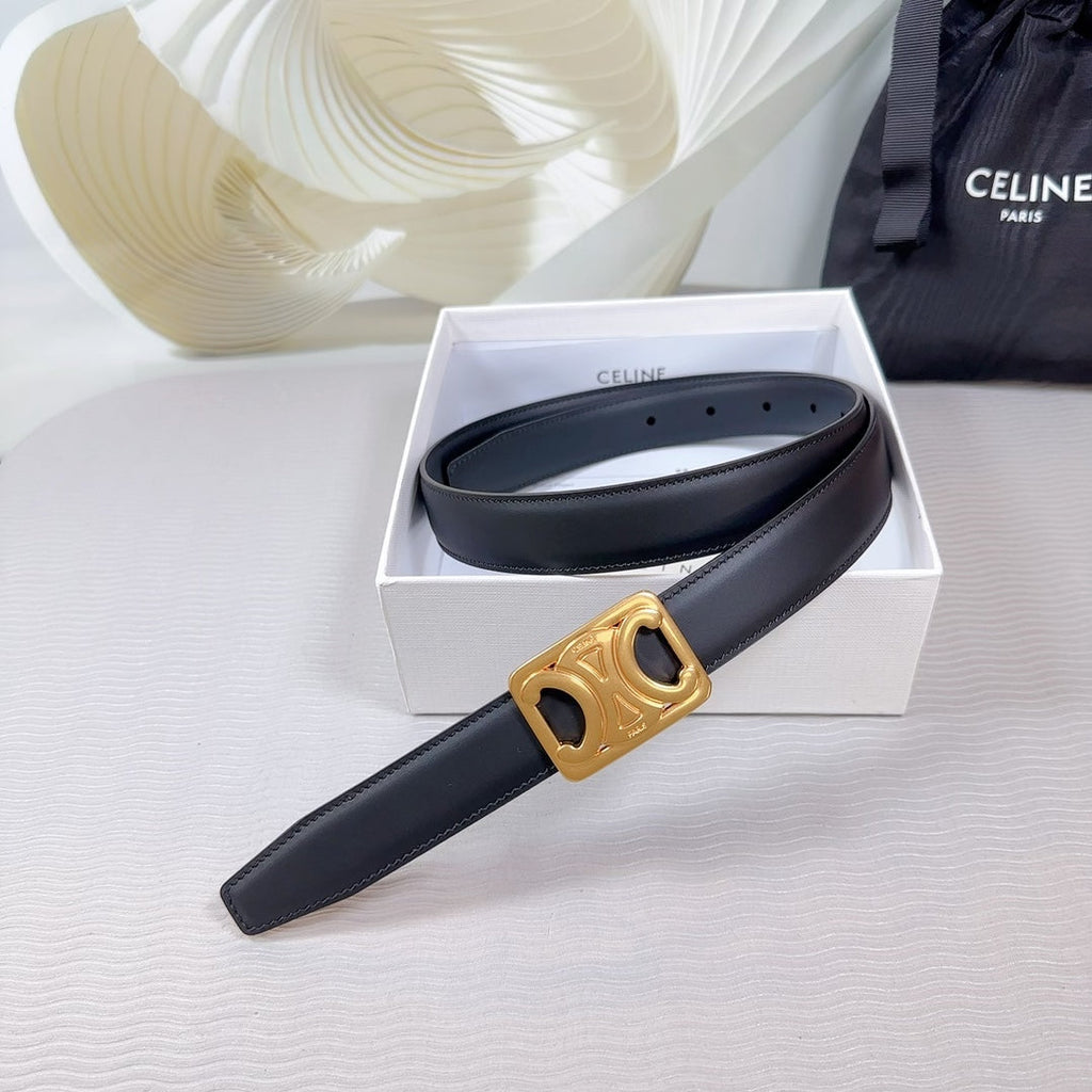 CL MEDIUM 25MM REVERSIBLE FRAMED TRIOMPHE BELT BLACK CALFSKIN GOLD HARDWARE