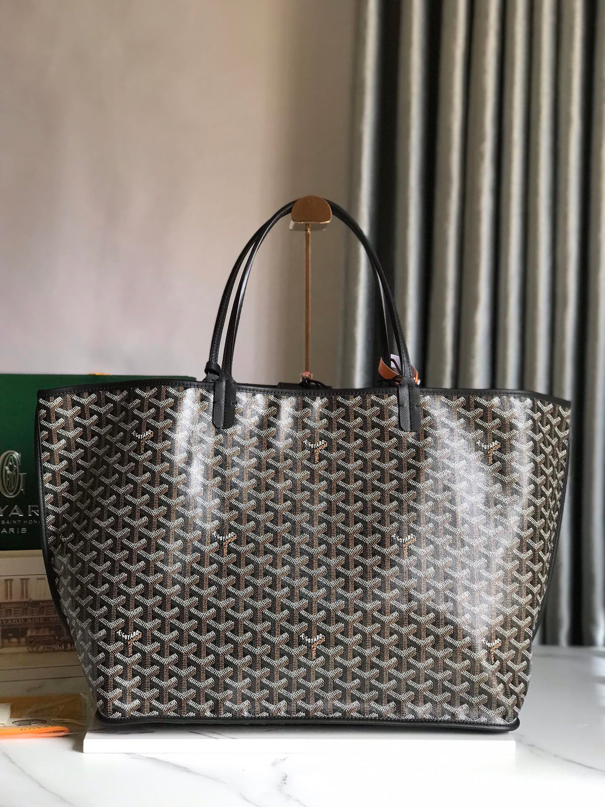 Goyard Anjou GM Bag 39cm Black Calfskin Goyardine Canvas 290817