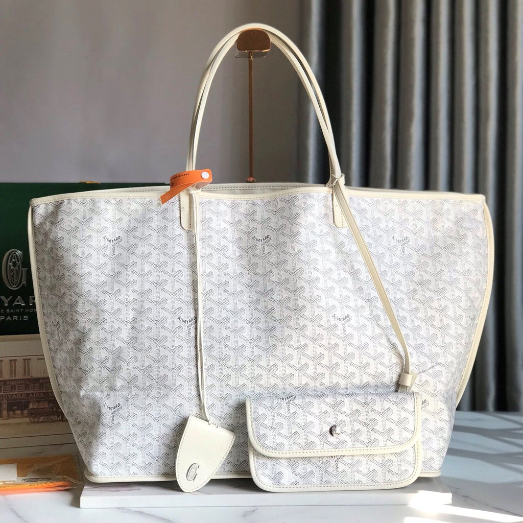 Goyard Anjou GM Bag 39cm White Calfskin Goyardine Canvas 290818