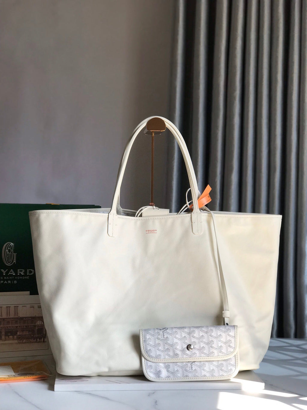 Goyard Anjou GM Bag 39cm White Calfskin Goyardine Canvas 290818