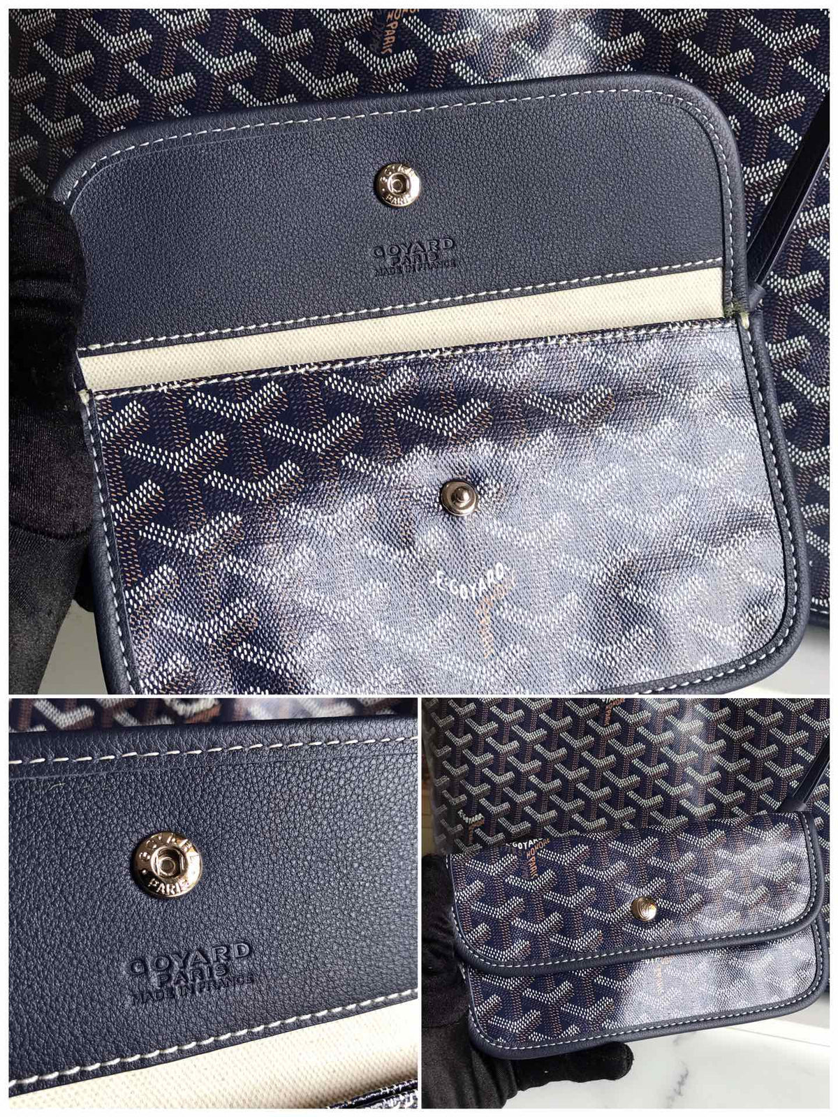 Goyard Anjou GM Bag 39cm Dark Blue Calfskin Goyardine Canvas 290819