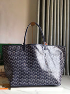 Goyard Anjou GM Bag 39cm Dark Blue Calfskin Goyardine Canvas 290819