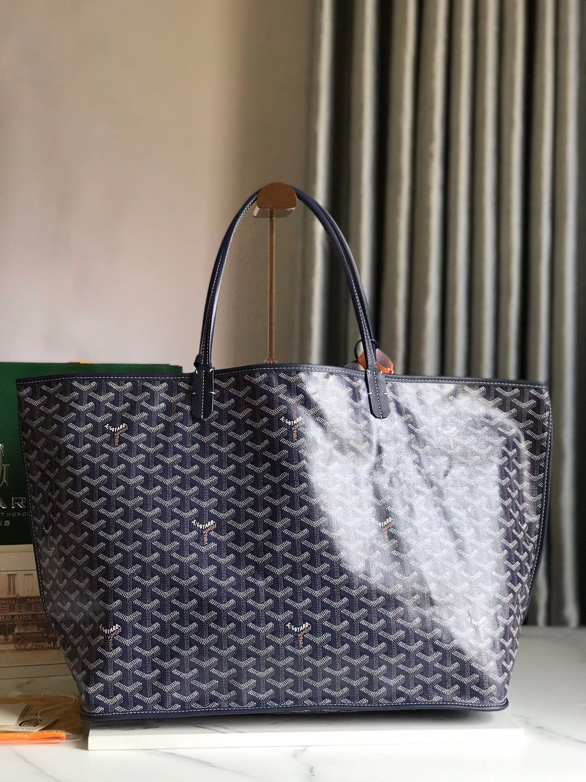 Goyard Anjou GM Bag 39cm Dark Blue Calfskin Goyardine Canvas 290819