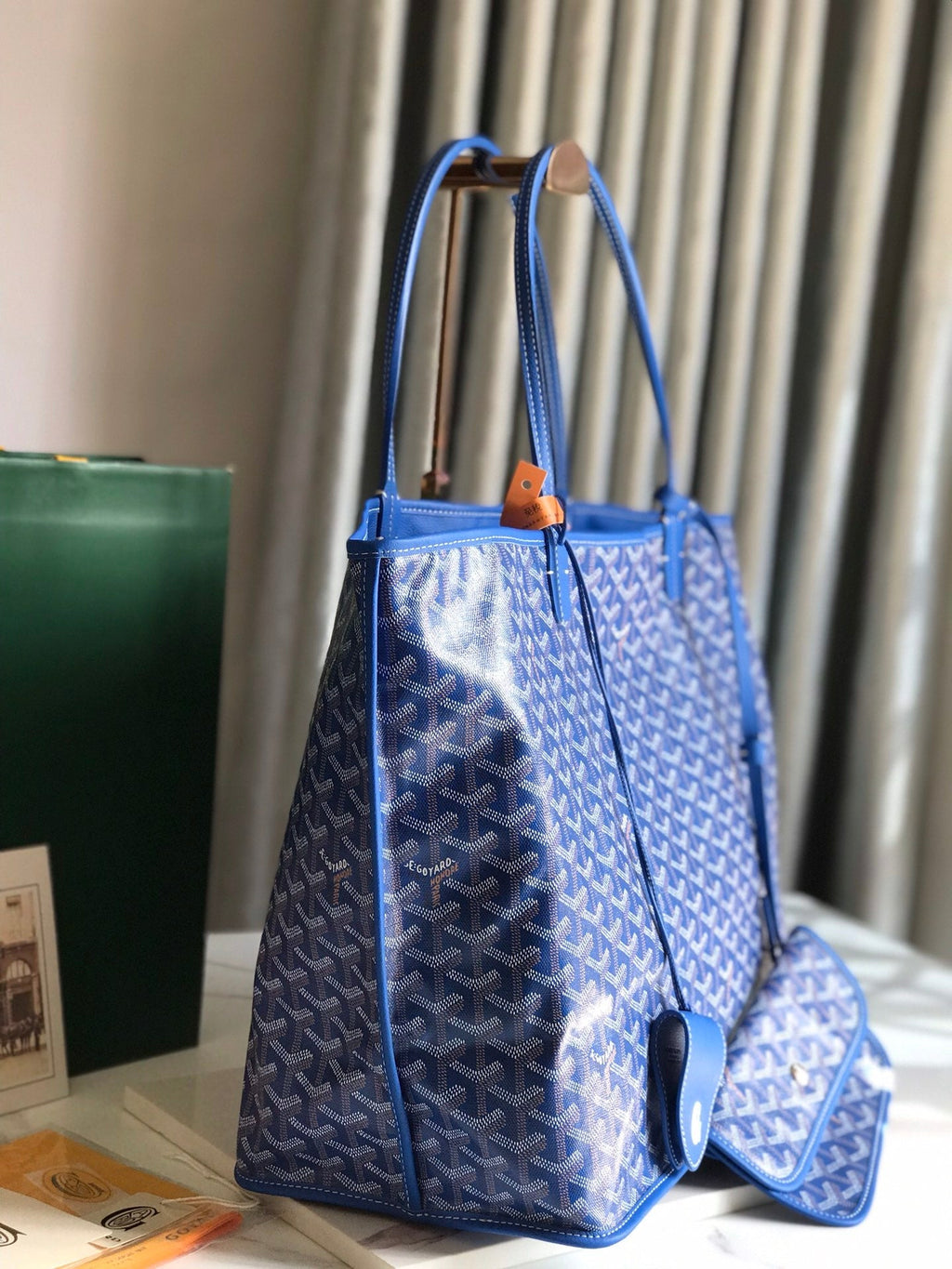 Goyard Anjou GM Bag 39cm Blue Calfskin Goyardine Canvas 290820