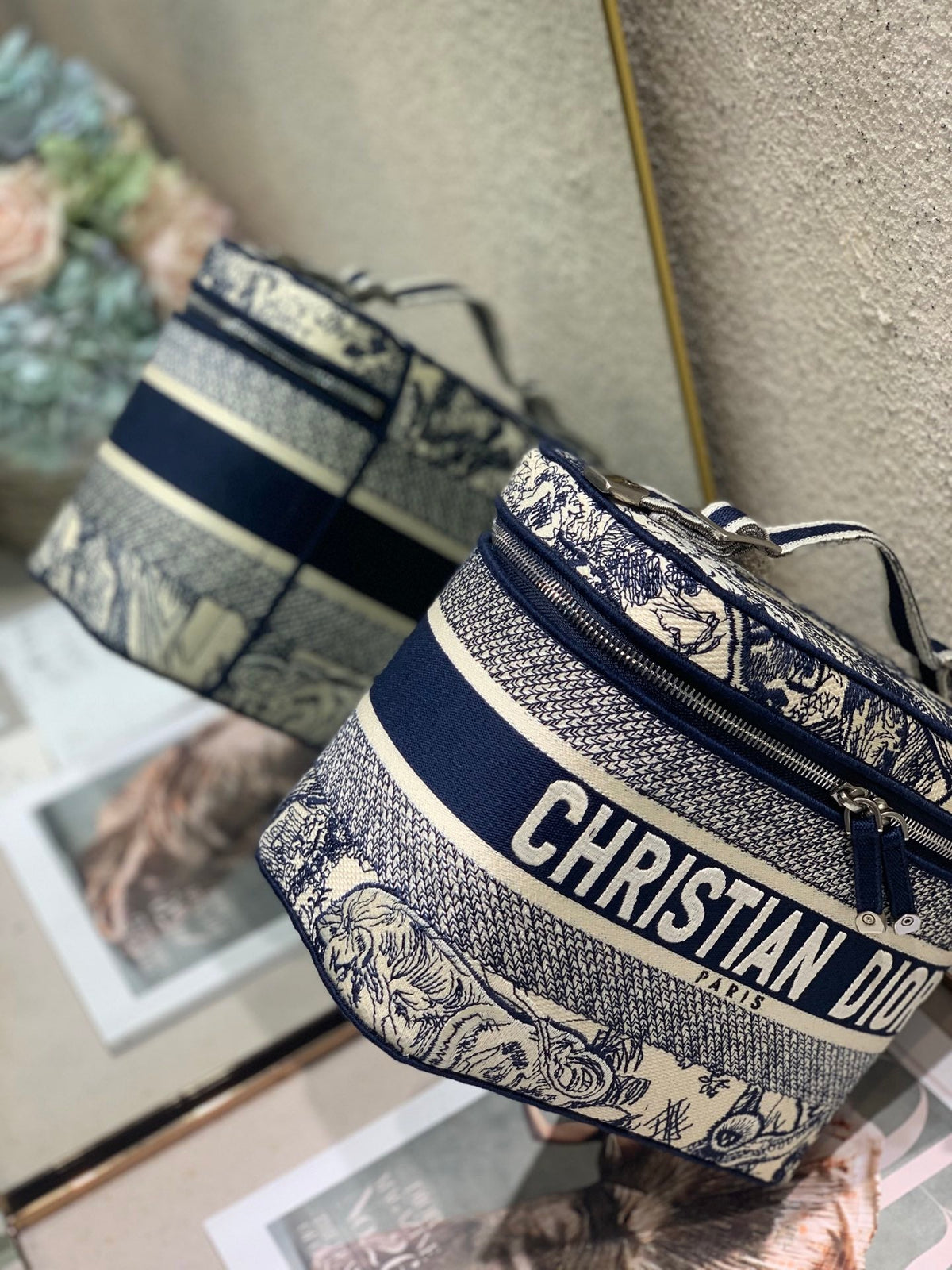 diortravel vanity 25 blue embroidery canvas