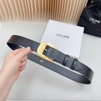 LARGE WESTERN 35 MM BELT BLACK CALFSKIN GOLD HARDWARE