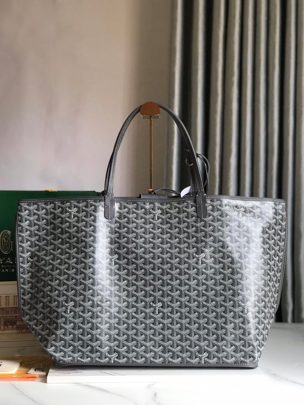 Goyard Anjou GM Bag 39cm Grey Calfskin Goyardine Canvas 290822