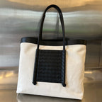 PORTELLO TOTE 53 IN BLACK CALFSKIN AND WHITE CANVAS