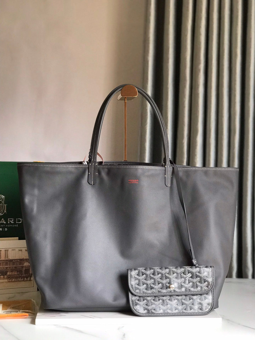 Goyard Anjou GM Bag 39cm Grey Calfskin Goyardine Canvas 290822