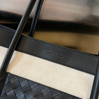 PORTELLO TOTE 53 IN BLACK CALFSKIN AND WHITE CANVAS