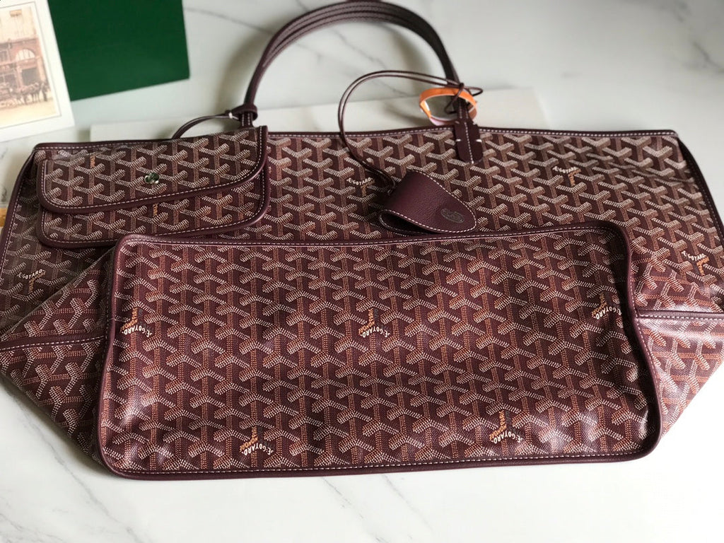Goyard Anjou GM Bag 39cm Burgundy Calfskin Goyardine Canvas 290823