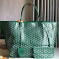 Goyard Anjou GM Bag 39cm Green Calfskin Goyardine Canvas 290825