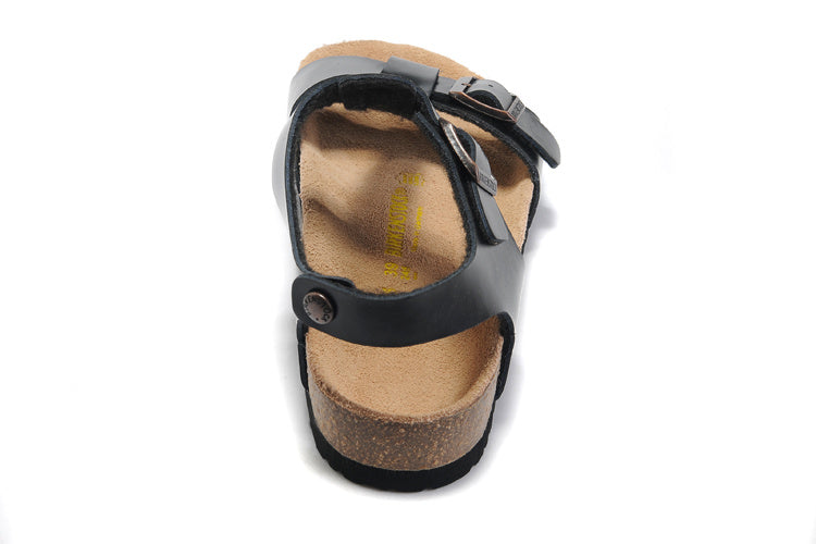 Birkenstock Lindan Sandal Black Birko-Flor with Rose Gold Buckles