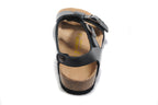 Birkenstock Lindan Sandal Black Birko-Flor with Rose Gold Buckles