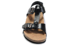 Birkenstock Lindan Sandal Black Birko-Flor with Rose Gold Buckles
