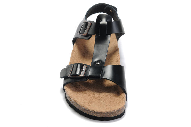 Birkenstock Lindan Sandal Black Birko-Flor with Rose Gold Buckles