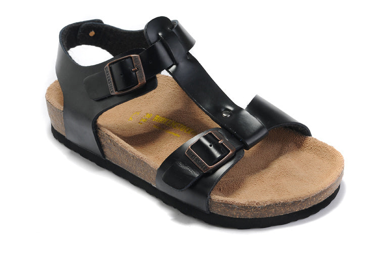 Birkenstock Lindan Sandal Black Birko-Flor with Rose Gold Buckles