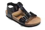 Birkenstock Lindan Sandal Black Birko-Flor with Rose Gold Buckles