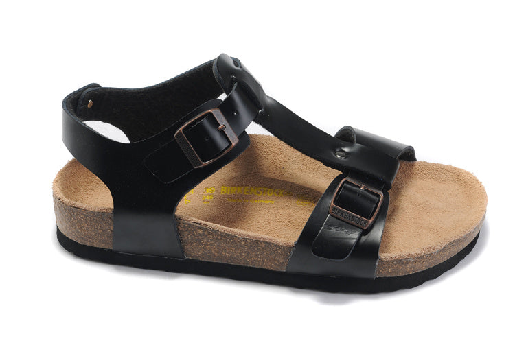 Birkenstock Lindan Sandal Black Birko-Flor with Rose Gold Buckles