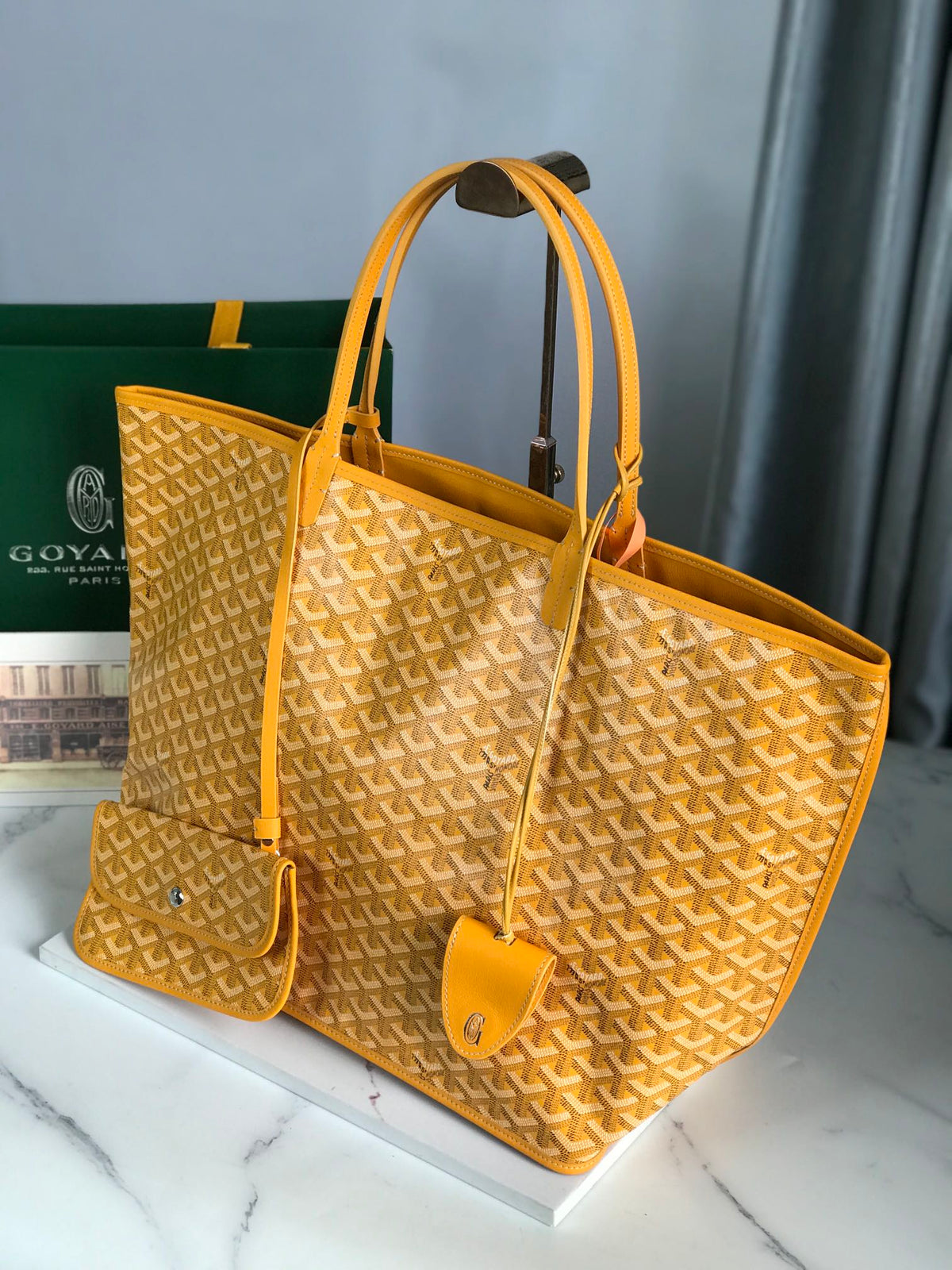 Goyard Anjou GM Bag 39cm Yellow Calfskin Goyardine Canvas 290826