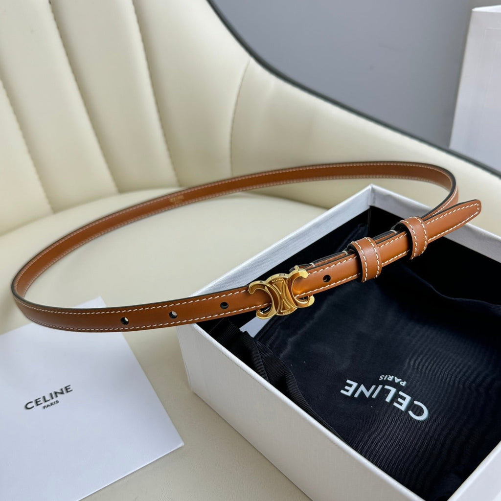 MINI TRIOMPHE BELT 13 MM BRONZE BROWN LEATHER GOLD HARDWARE