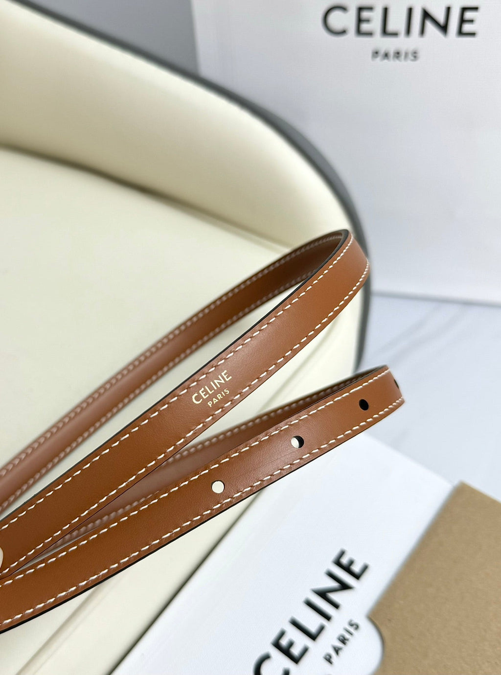 MINI TRIOMPHE BELT 13 MM BRONZE BROWN LEATHER GOLD HARDWARE