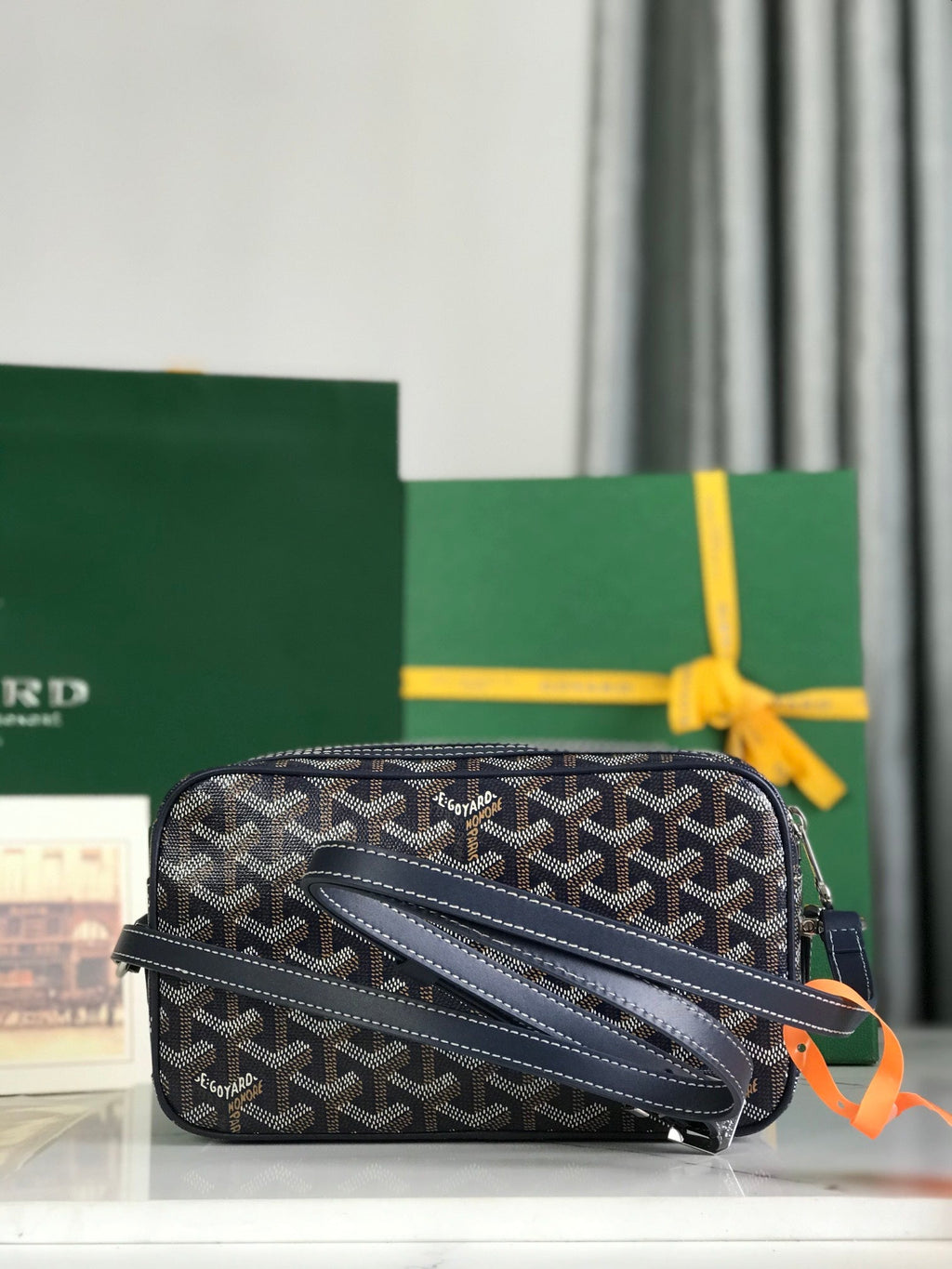 Goyard Cap-Vert Camera Bag Dark Blue Calfskin Canvas 290852