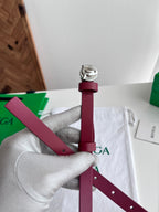BV Narrow Face Belt 1.5cm Burgundy Sliver Leather 207538