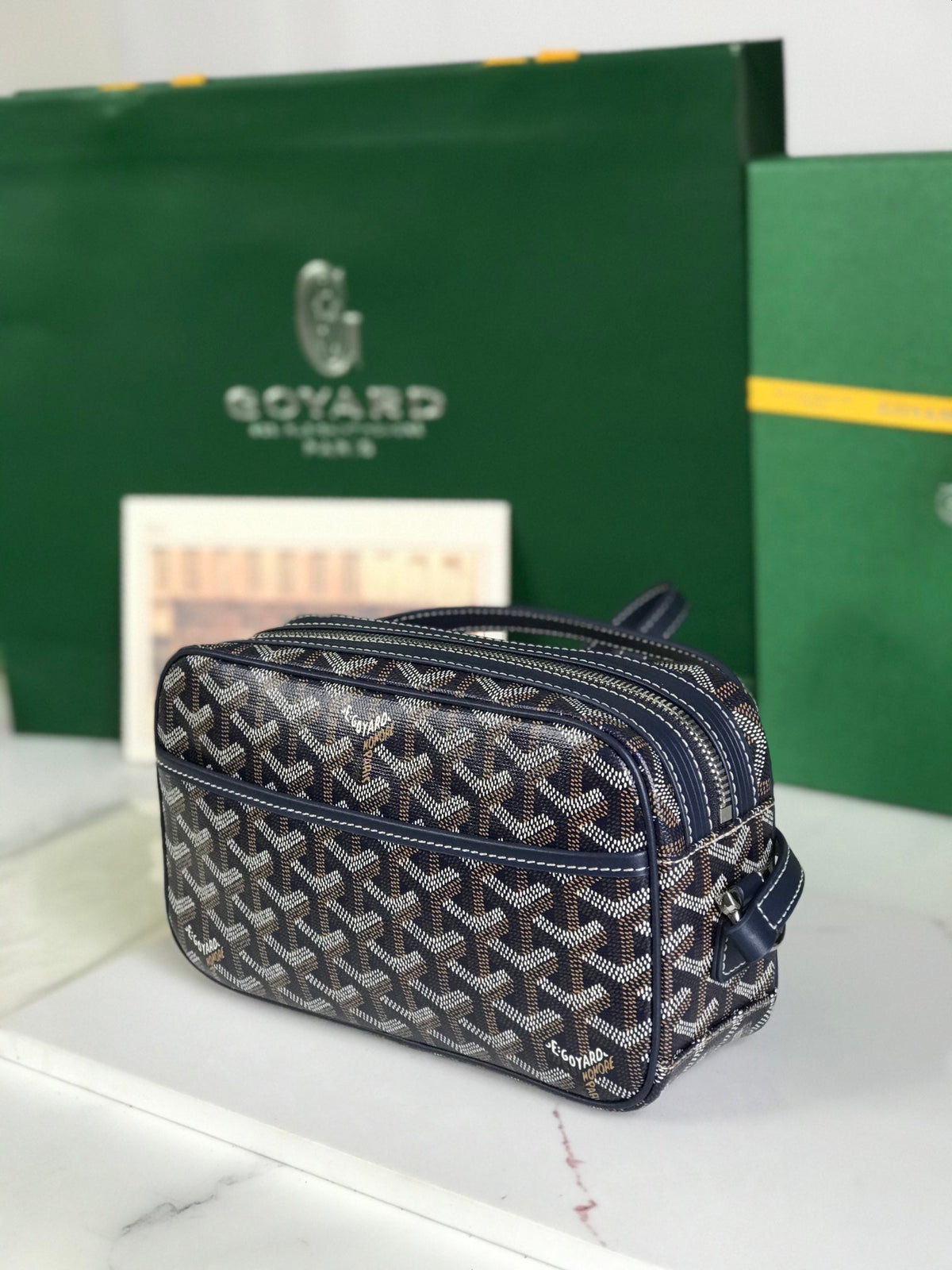 Goyard Cap-Vert Camera Bag Dark Blue Calfskin Canvas 290852