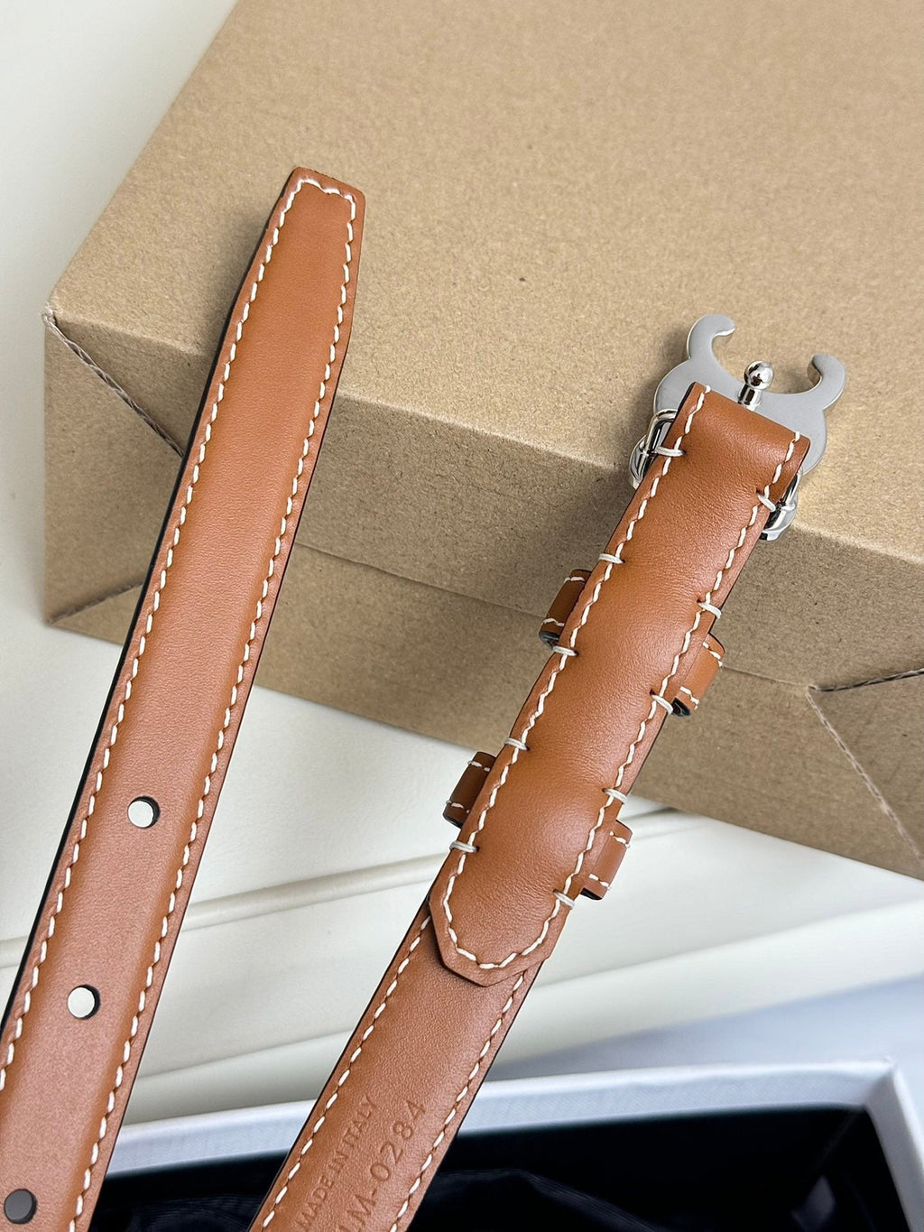 SMALL TRIOMPHE BELT 18 MM BRONZE BROWN LEATHER SILVER HARDWARE