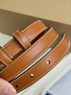 SMALL TRIOMPHE BELT 18 MM BRONZE BROWN LEATHER SILVER HARDWARE