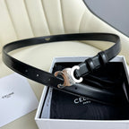 SMALL TRIOMPHE BELT 18 MM BLACK LEATHER SILVER HARDWARE