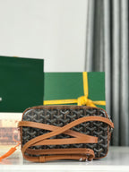 Goyard Cap-Vert Camera Bag Black Brown Calfskin Canvas 290854