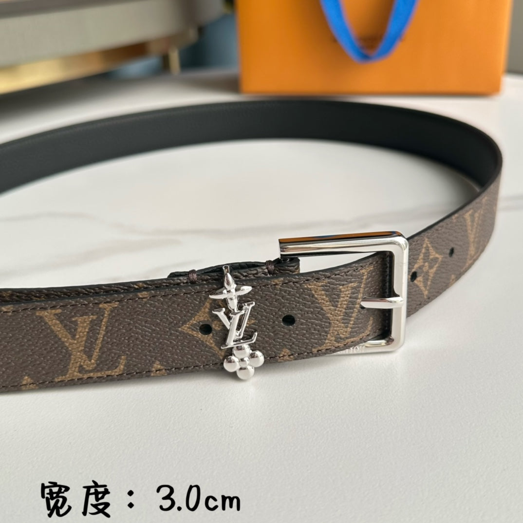 LV BLOOM 30MM BELT IN BROWN MONOGRAM CALFSKIN SILVER HARDWARE