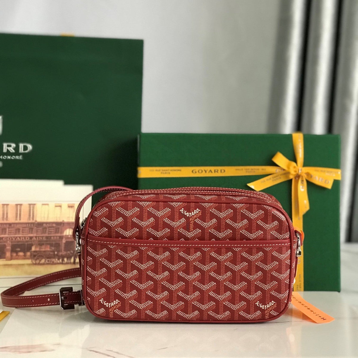Goyard Cap-Vert Camera Bag Red Calfskin Canvas 290856